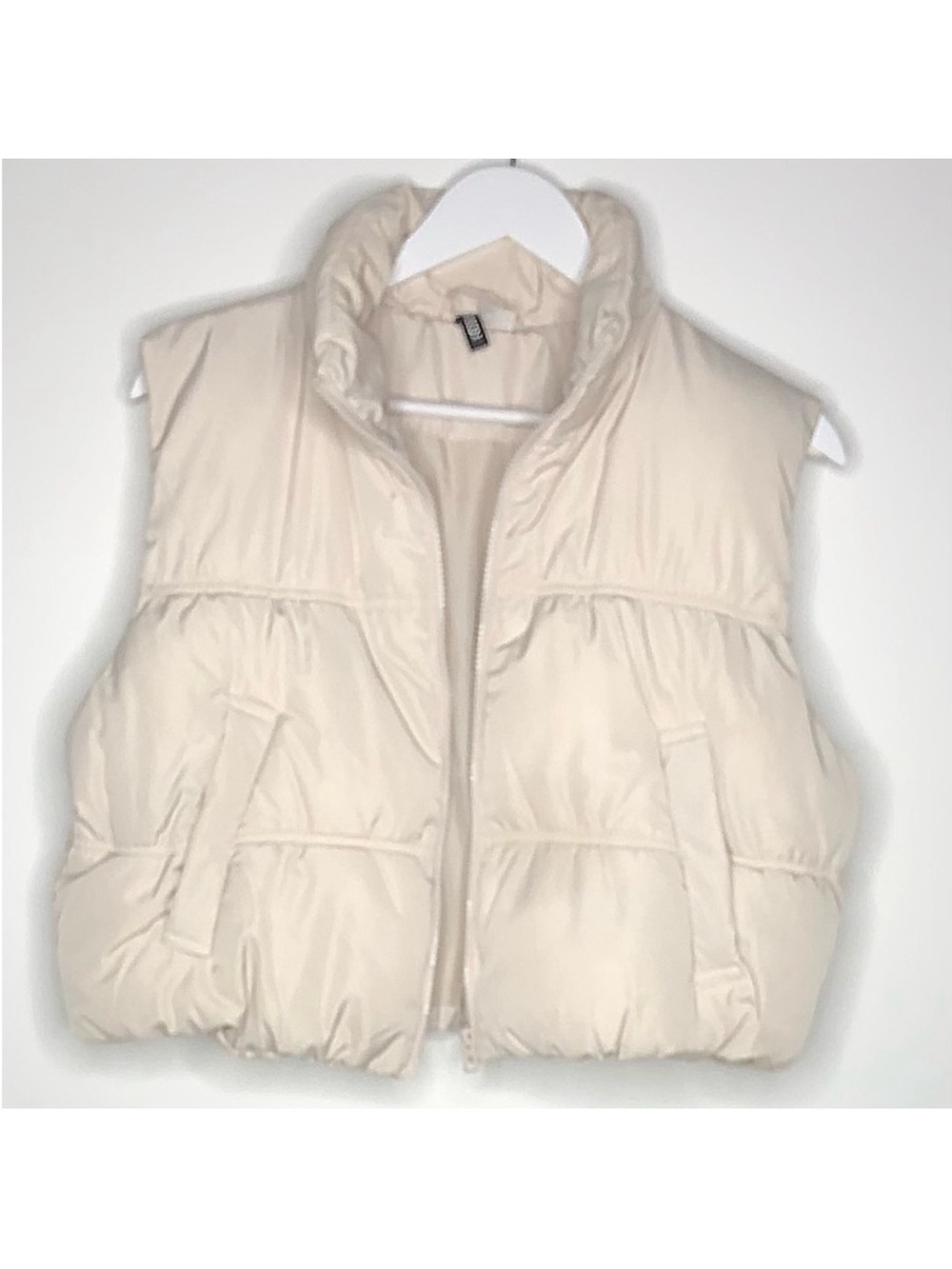 H&M Cream Quilted Puffer Vest with High Collar